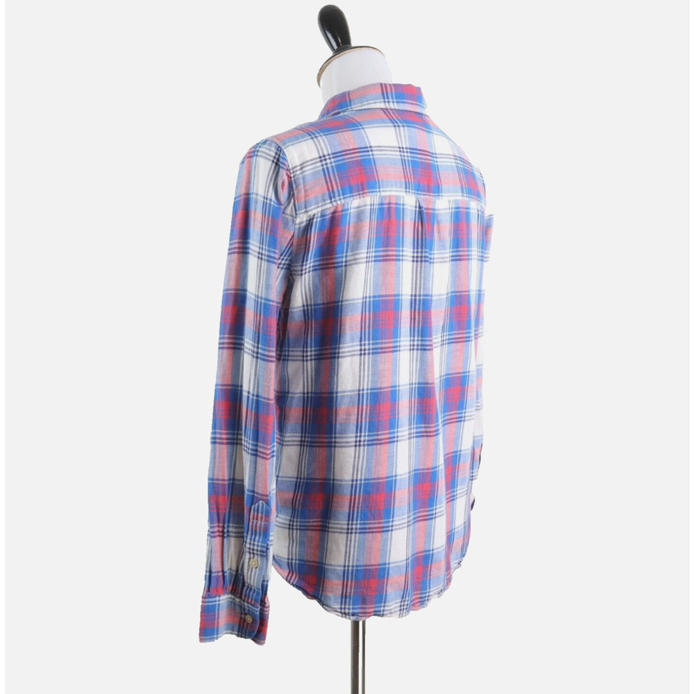 Madewell Size M Shrunken Ex Boyfriend Shirt Red Blue Plaid - Picture 4 of 10